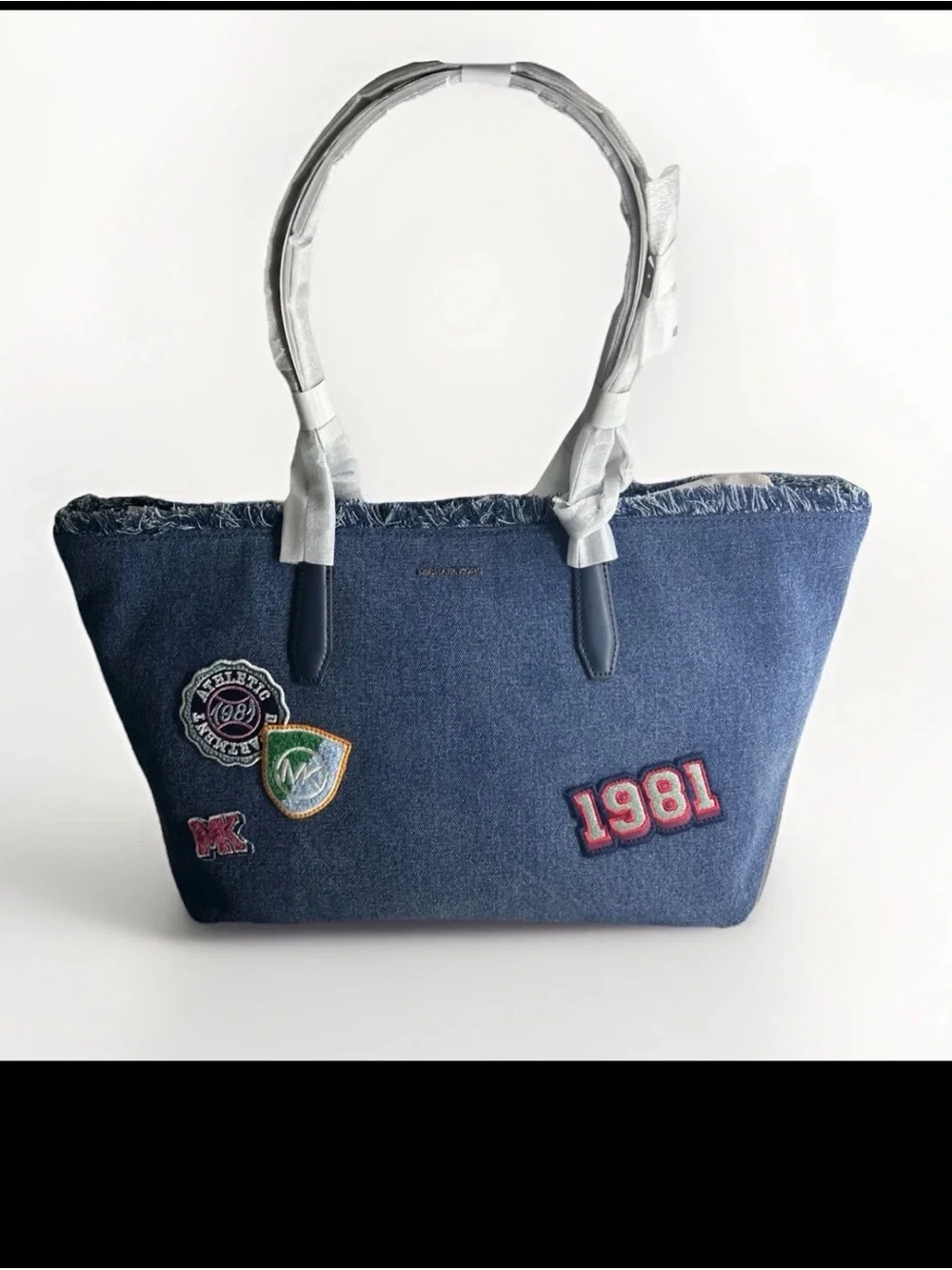Michael Kors Avalon Medium Embellished Denim Convertible Tote Bag new with tag